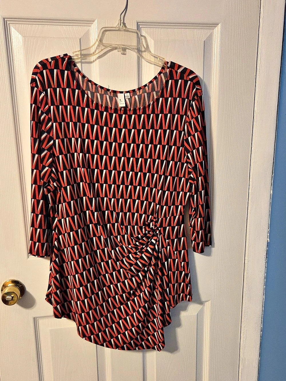 Jules & Leopold Geometric Ruched Blouse in Black & Orange Size Large